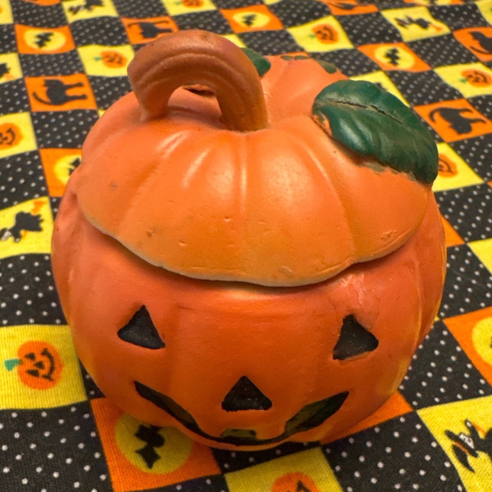 Vintage‎ Halloween Jack O Lantern Pumpkin Candle Holder Trinket Decoration
